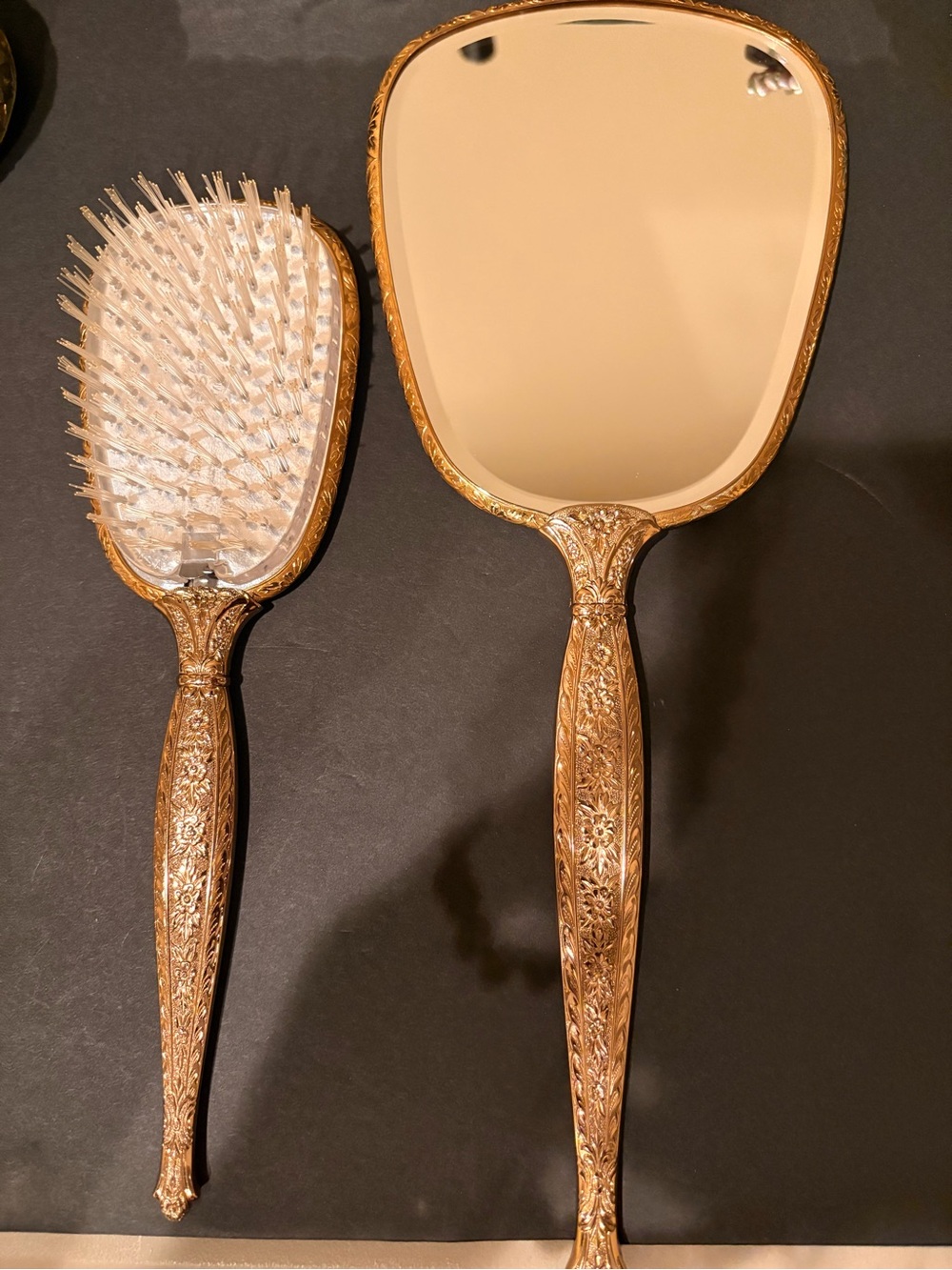 Vintage Large Ornate Floral Hand Mirror Set in Gold and Silver(Set) - Picture 2 of 3